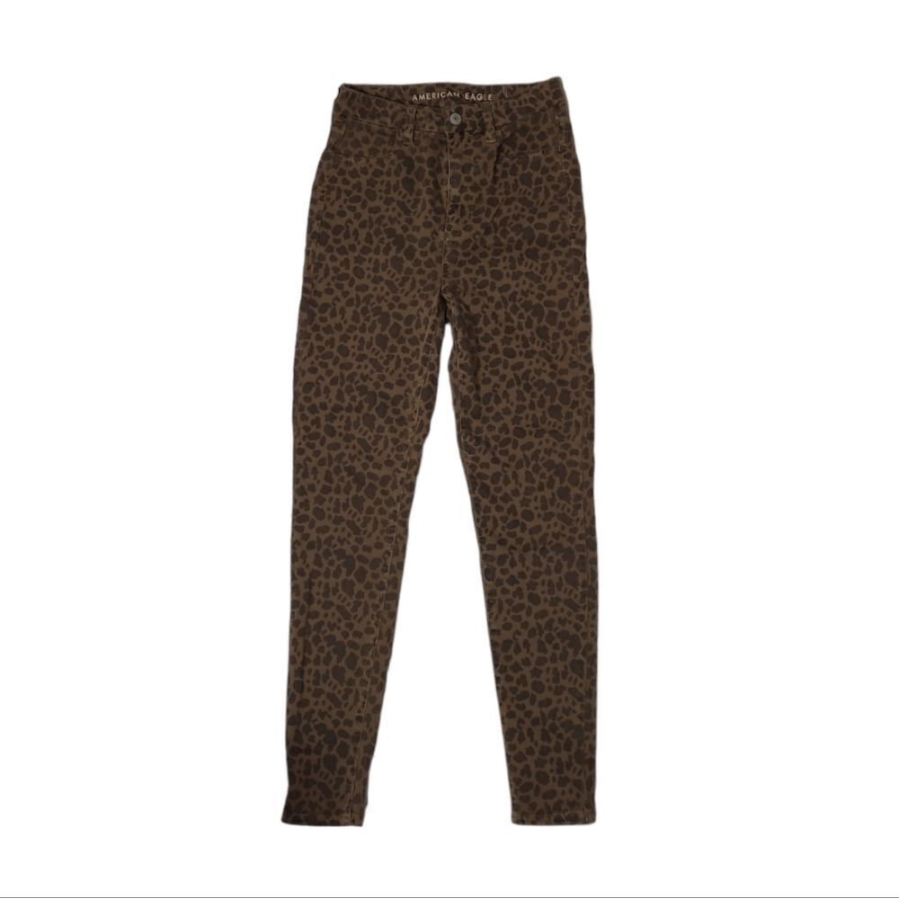 AMERICAN EAGLE cheetah curvy‎ super hi rise jegging jeans next level stretch 4